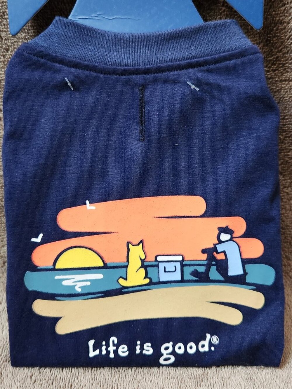 LIFE IS GOOD Pet Dog T-Shirt Navy Blue Beach Scene - NEW NWT